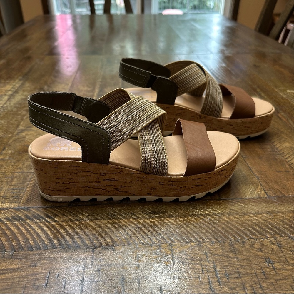 Sorel Cameron Flatform Slingback Sandal - Size 8 - Tan/Olive Green - Picture 4 of 11